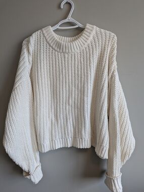 KUWALLA TEE - Cream Chunky Knit Crewneck Sweater 100% Cotton